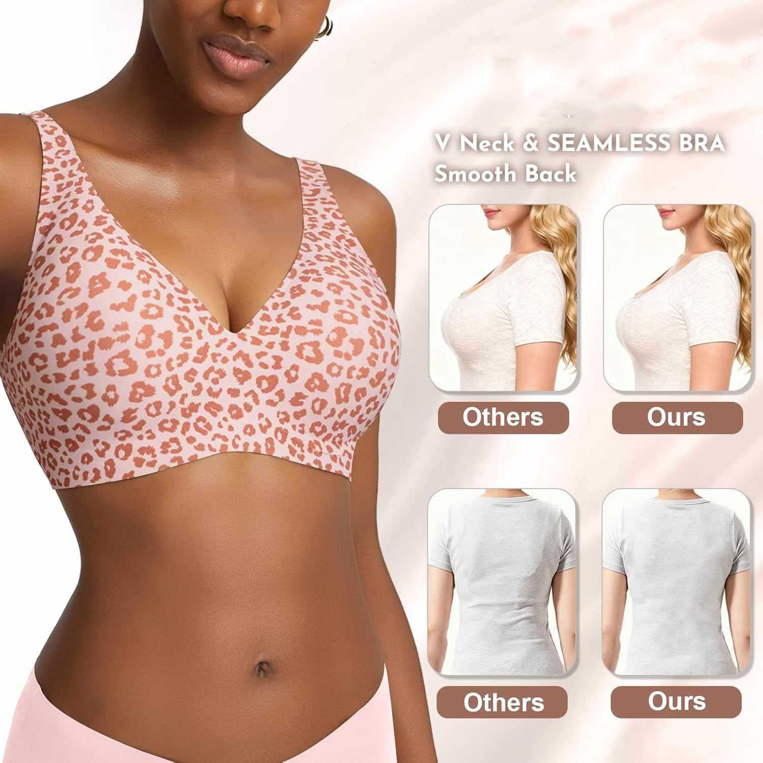 Women's Seamless Pink Leopard  - مراجعة Plunge Bra Push Up وسعره