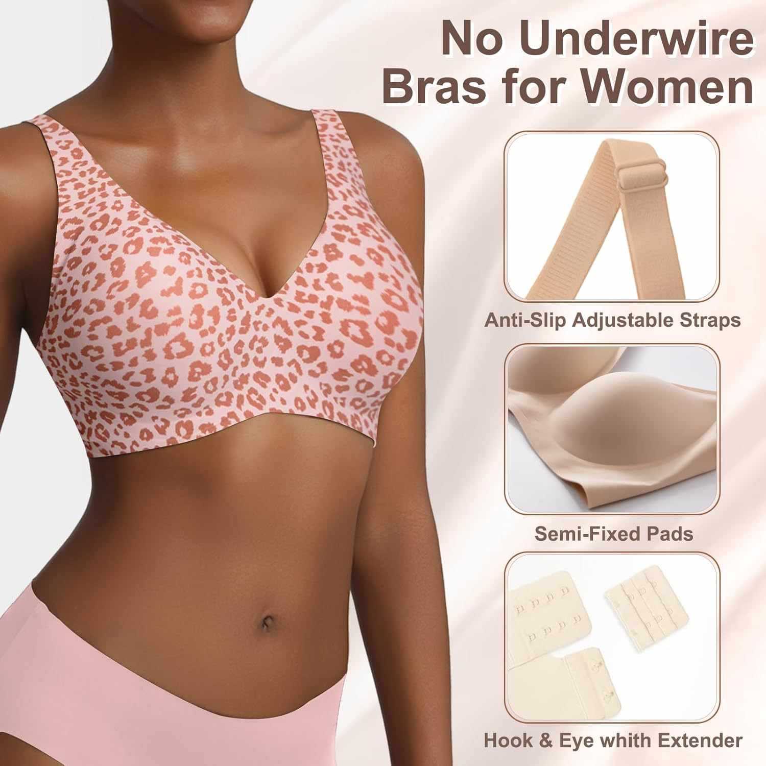 Women's Seamless Pink Leopard  - مراجعة Plunge Bra Push Up وسعره