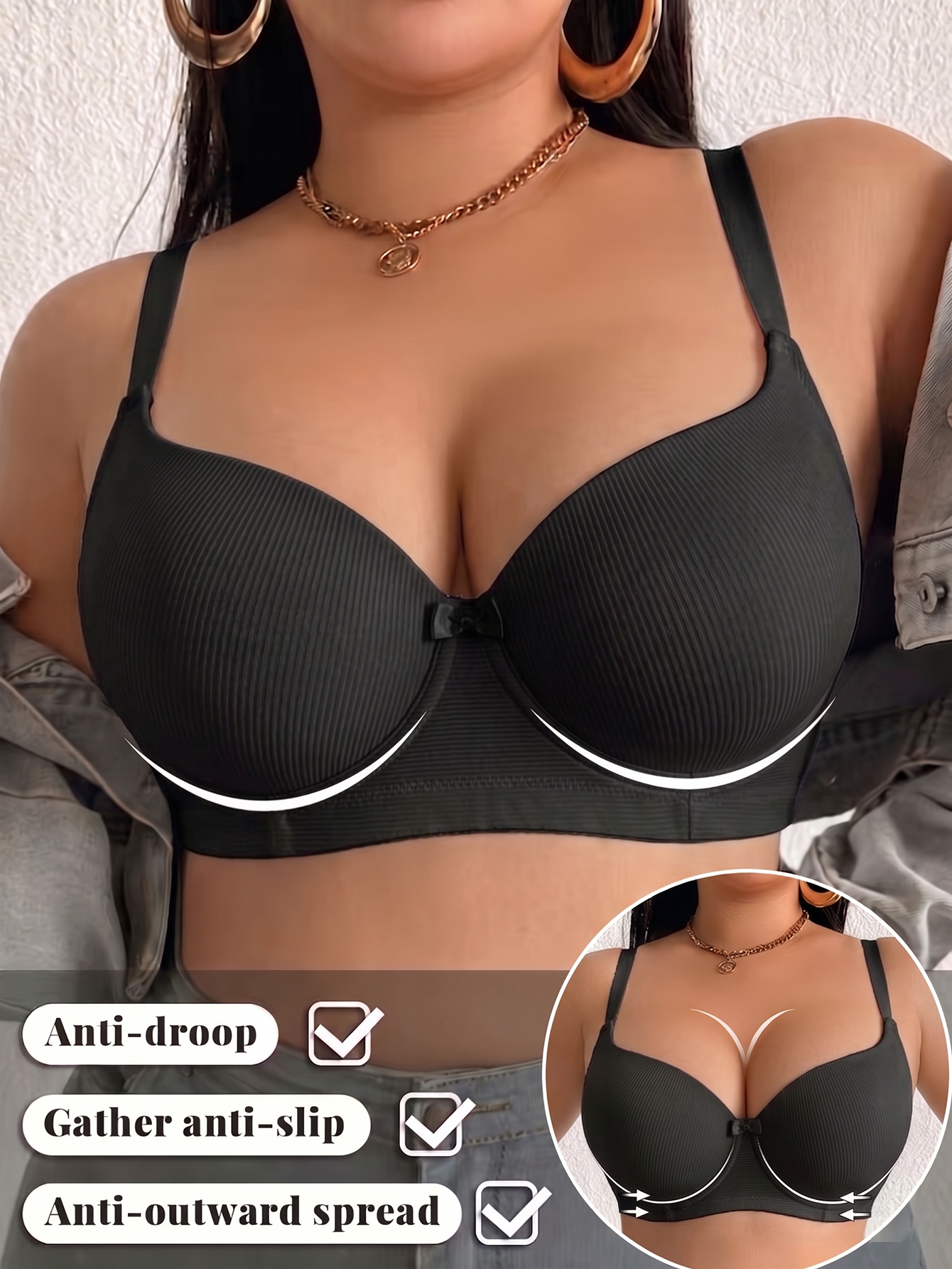 Plus Size Women Bra Thin Cup U - مراجعة Plunge Bra Push Up وسعره