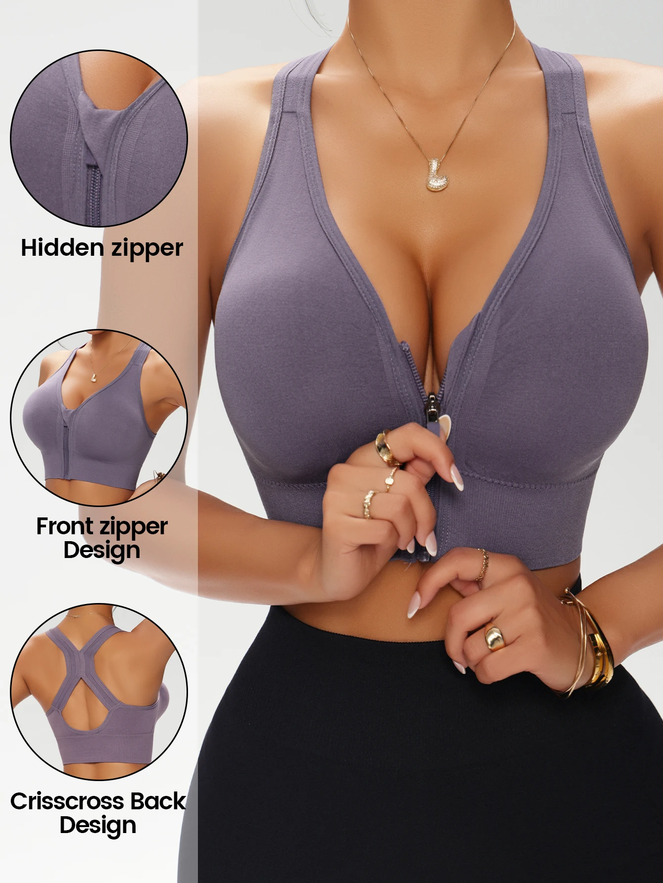 Women's Zip Front Solid Color  - مراجعة Underwire Bra Padded وسعره