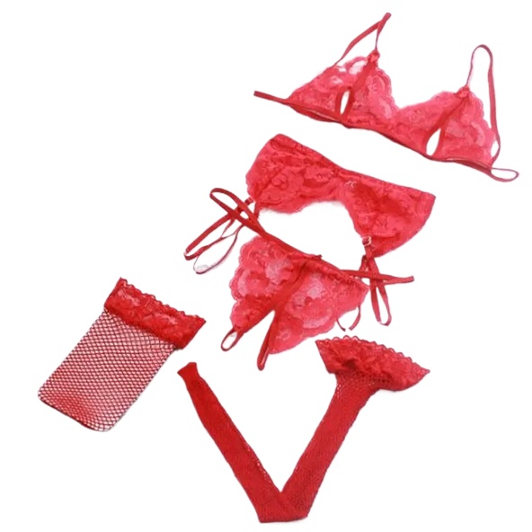 Lace Women Lingerie Set 4 Pcs  - مراجعة Lace Bralette Set وسعره